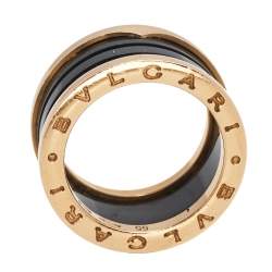 Pre Owned Bvlgari B.Zero1 Black Ceramic 18K Rose Gold 4- Band Ring Size 55
