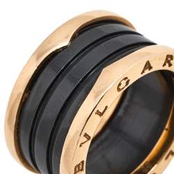 Pre Owned Bvlgari B.Zero1 Black Ceramic 18K Rose Gold 4- Band Ring Size 55