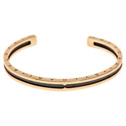 Pre Owned Bvlgari B.Zero1 Black Ceramic 18K Rose Gold Open Cuff Bracelet SM