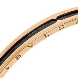 Pre Owned Bvlgari B.Zero1 Black Ceramic 18K Rose Gold Open Cuff Bracelet SM