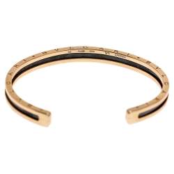 Pre Owned Bvlgari B.Zero1 Black Ceramic 18K Rose Gold Open Cuff Bracelet SM