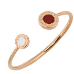 Pre Owned Bvlgari Bvlgari Carnelian Mother of Pearl 18k Rose Gold Open Cuff Bracelet