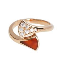 Pre Owned Bvlgari Divas' Dream Carnelian Diamond 18k Rose Gold Ring Size 46
