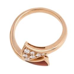 Pre Owned Bvlgari Divas' Dream Carnelian Diamond 18k Rose Gold Ring Size 46