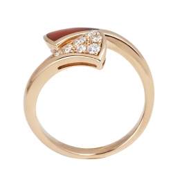 Pre Owned Bvlgari Divas' Dream Carnelian Diamond 18k Rose Gold Ring Size 46