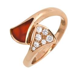 Pre Owned Bvlgari Divas' Dream Carnelian Diamond 18k Rose Gold Ring Size 46