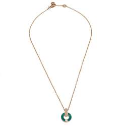  Bvlgari Bvlgari Malachite Diamond 18k Rose Gold Pendant Necklace
