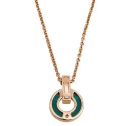  Bvlgari Bvlgari Malachite Diamond 18k Rose Gold Pendant Necklace