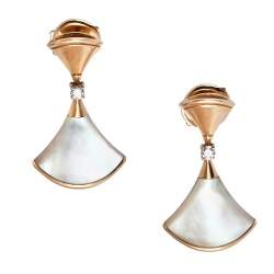 Pre Owned Bvlgari Divas' Dream Mother of Pearl Diamond 18K Rose Gold Earrings
