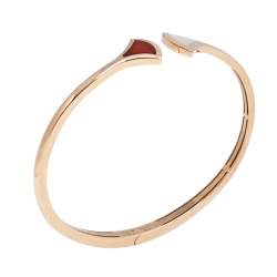 Pre Owned Bvlgari Divas' Dream Carnelian Mother of Pearl 18K Rose Gold Open Cuff Bracelet L