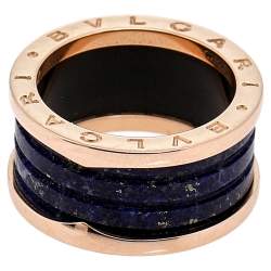 Pre Owned Bvlgari B.Zero1 Lapis Lazuli 18K Rose Gold 4-Band Ring Size 59