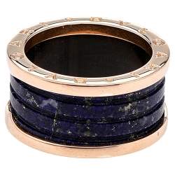 Pre Owned Bvlgari B.Zero1 Lapis Lazuli 18K Rose Gold 4-Band Ring Size 59