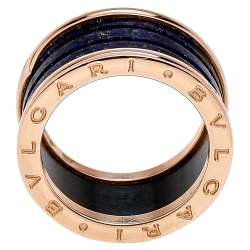 Pre Owned Bvlgari B.Zero1 Lapis Lazuli 18K Rose Gold 4-Band Ring Size 59