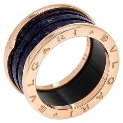Pre Owned Bvlgari B.Zero1 Lapis Lazuli 18K Rose Gold 4-Band Ring Size 59