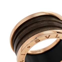Pre Owned Bvlgari B.Zero1 Brown Marble 18K Rose Gold 4-Band Ring Size 55