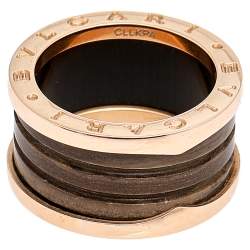 Pre Owned Bvlgari B.Zero1 Brown Marble 18K Rose Gold 4-Band Ring Size 55
