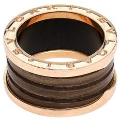 Pre Owned Bvlgari B.Zero1 Brown Marble 18K Rose Gold 4-Band Ring Size 55