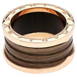 Pre Owned Bvlgari B.Zero1 Brown Marble 18K Rose Gold 4-Band Ring Size 55
