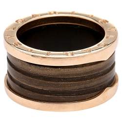 Pre Owned Bvlgari B.Zero1 Brown Marble 18K Rose Gold 4-Band Ring Size 55