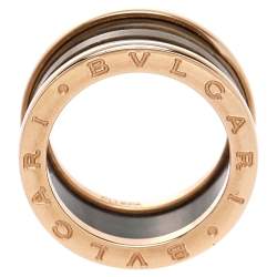 Pre Owned Bvlgari B.Zero1 Brown Marble 18K Rose Gold 4-Band Ring Size 55