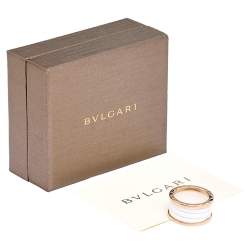 Pre Owned Bvlgari B.Zero1 White Ceramic 18k Rose Gold 4-Band Ring Size 56