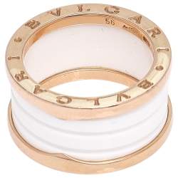 Pre Owned Bvlgari B.Zero1 White Ceramic 18k Rose Gold 4-Band Ring Size 56