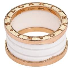 Pre Owned Bvlgari B.Zero1 White Ceramic 18k Rose Gold 4-Band Ring Size 56
