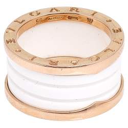 Pre Owned Bvlgari B.Zero1 White Ceramic 18k Rose Gold 4-Band Ring Size 56
