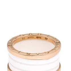 Pre Owned Bvlgari B.Zero1 White Ceramic 18k Rose Gold 4-Band Ring Size 56