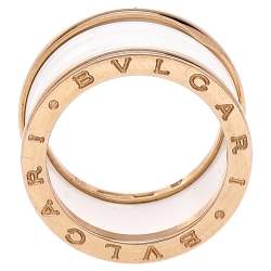 Pre Owned Bvlgari B.Zero1 White Ceramic 18k Rose Gold 4-Band Ring Size 56