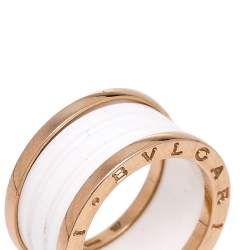 Pre Owned Bvlgari B.Zero1 White Ceramic 18k Rose Gold 4-Band Ring Size 56