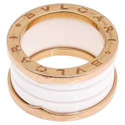 Pre Owned Bvlgari B.Zero1 White Ceramic 18k Rose Gold 4-Band Ring Size 51
