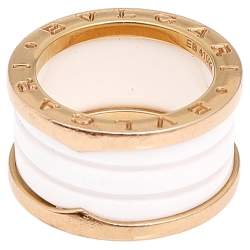 Pre Owned Bvlgari B.Zero1 White Ceramic 18k Rose Gold 4-Band Ring Size 51
