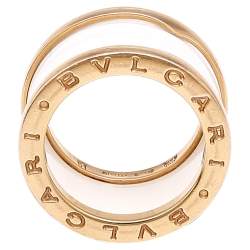 Pre Owned Bvlgari B.Zero1 White Ceramic 18k Rose Gold 4-Band Ring Size 51