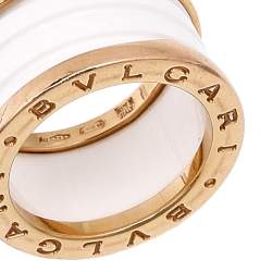 Pre Owned Bvlgari B.Zero1 White Ceramic 18k Rose Gold 4-Band Ring Size 51