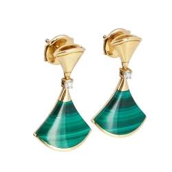 Pre Owned Bvlgari Divas' Dream Malachite Diamond 18K Yellow Gold Earrings