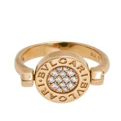 Pre Owned Bvlgari Bvlgari Diamond Jade 18K Rose Gold Flip Ring Size 50 