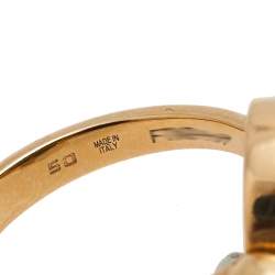 Pre Owned Bvlgari Bvlgari Diamond Jade 18K Rose Gold Flip Ring Size 50 