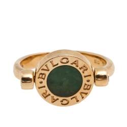Pre Owned Bvlgari Bvlgari Diamond Jade 18K Rose Gold Flip Ring Size 50 