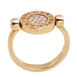 Pre Owned Bvlgari Bvlgari Diamond Jade 18K Rose Gold Flip Ring Size 50 