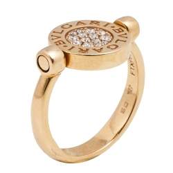 Pre Owned Bvlgari Bvlgari Diamond Jade 18K Rose Gold Flip Ring Size 50 