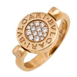 Pre Owned Bvlgari Bvlgari Diamond Jade 18K Rose Gold Flip Ring Size 50 