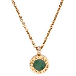 Pre Owned Bvlgari Bvlgari Jade Diamond 18K Rose Gold Pendant Necklace