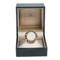 Pre Owned Bvlgari Bvlgari Mother of Pearl 18K Rose Gold Circular Ring Size 51