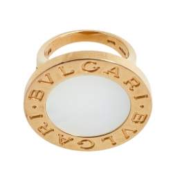 Pre Owned Bvlgari Bvlgari Mother of Pearl 18K Rose Gold Circular Ring Size 51