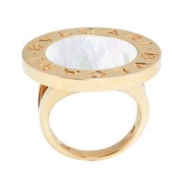 Pre Owned Bvlgari Bvlgari Mother of Pearl 18K Rose Gold Circular Ring Size 51