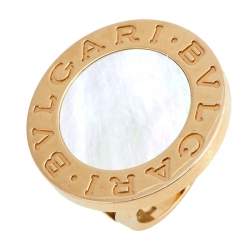 Pre Owned Bvlgari Bvlgari Mother of Pearl 18K Rose Gold Circular Ring Size 51