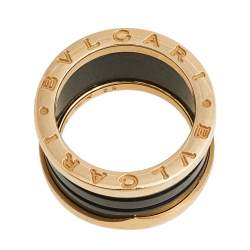 Pre Owned Bvlgari B.Zero1 Black Ceramic 18K Rose Gold 4-Band Ring Size 52