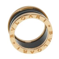 Pre Owned Bvlgari B.Zero1 Black Ceramic 18K Rose Gold 4-Band Ring Size 52