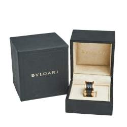 Pre Owned Bvlgari B.Zero1 Black Ceramic 18K Rose Gold 4-Band Ring Size 52